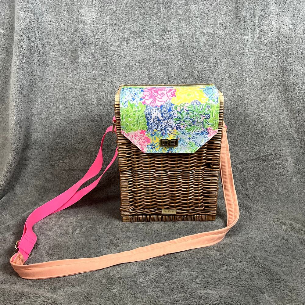 Lilly Pulitzer Cheek to Cheek Wicker Wine Basket‎ Floral Picnic Preppy